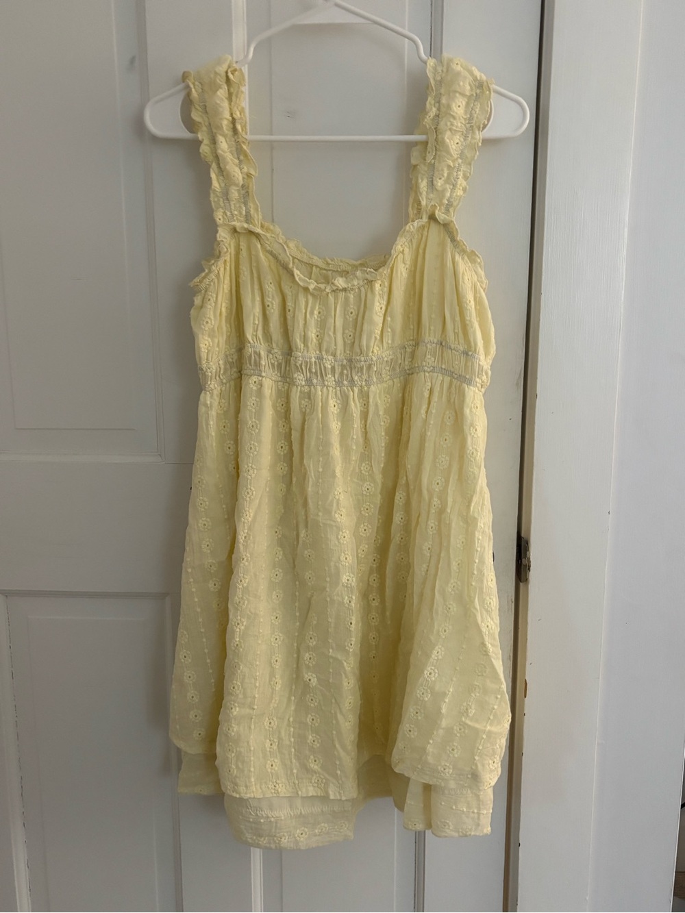 Women's Yellow Eyelet Lace Sleepwear Chemise